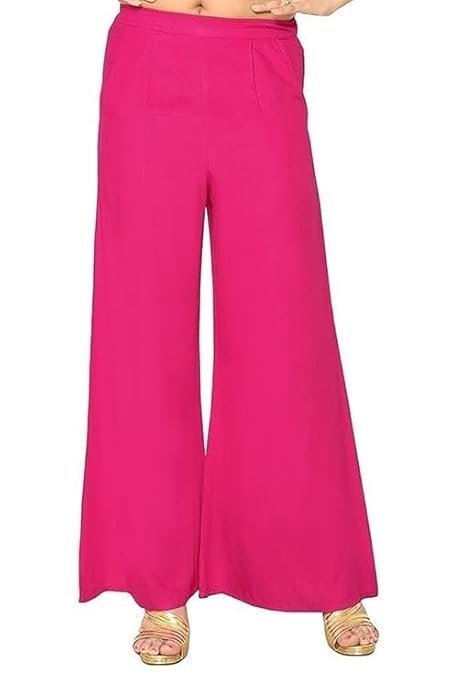 41o16jxFPnL._SY679_.jpg Indian Ethnic Rayon Designer Plain Casual Wear Plazo Pant for Women's (Black, Free Size) - Image 1