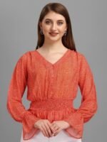 Bright Red Minimal Women's Tops